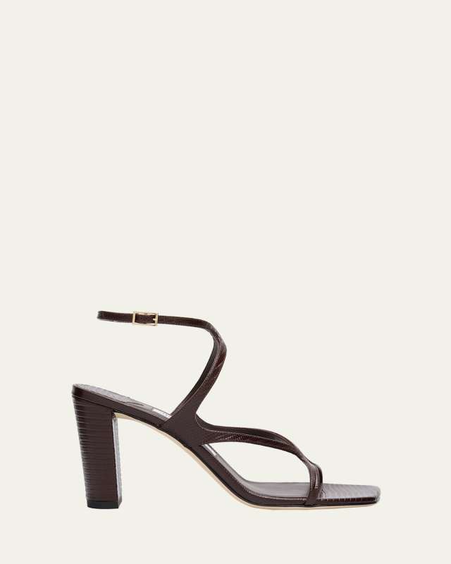 Azie Snake-Embossed Ankle-Strap Sandals